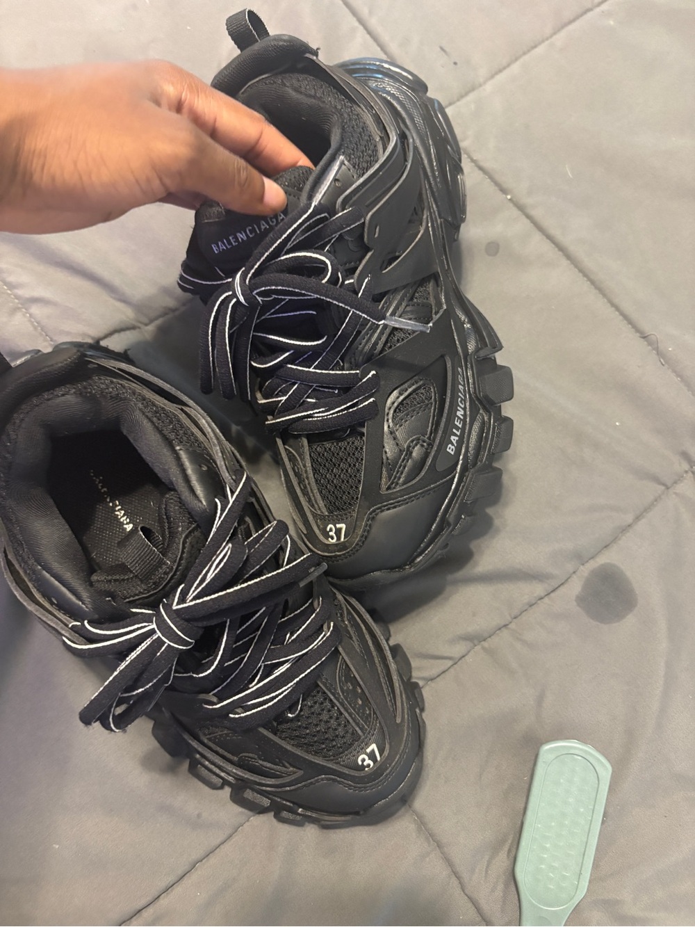 Balenciaga Black Layered Track Sneakers with White Trim - Picture 4 of 4